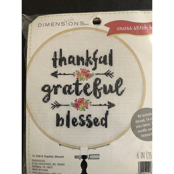 Dimensions Counted Cross Stitch 14 Ct Thankful Grateful Blessed 6 Inch Hoop - Picture 2 of 7